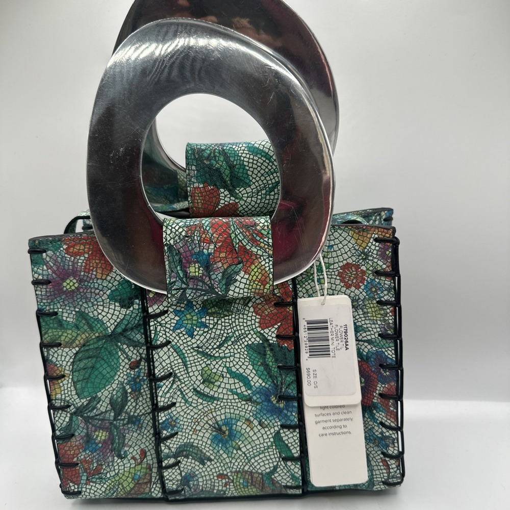 NWT $690 EDUN FLOWER TILE LEATHER MINI TOTE CROSSBODY‎